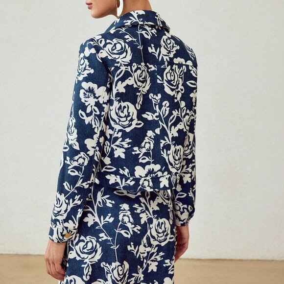 Multicolor Women's Allover Floral Print Button Up Jacket - Picture 4 of 7